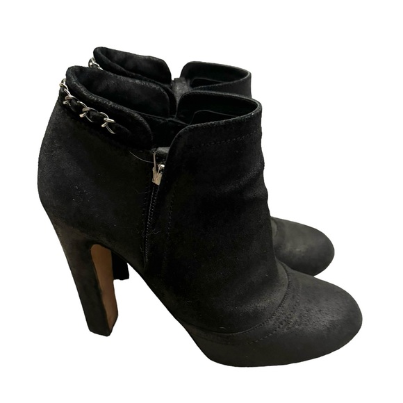 CHANEL Black Distressed Suede Chain Detail Ankle Boots Shoes 39 - Picture 3 of 9